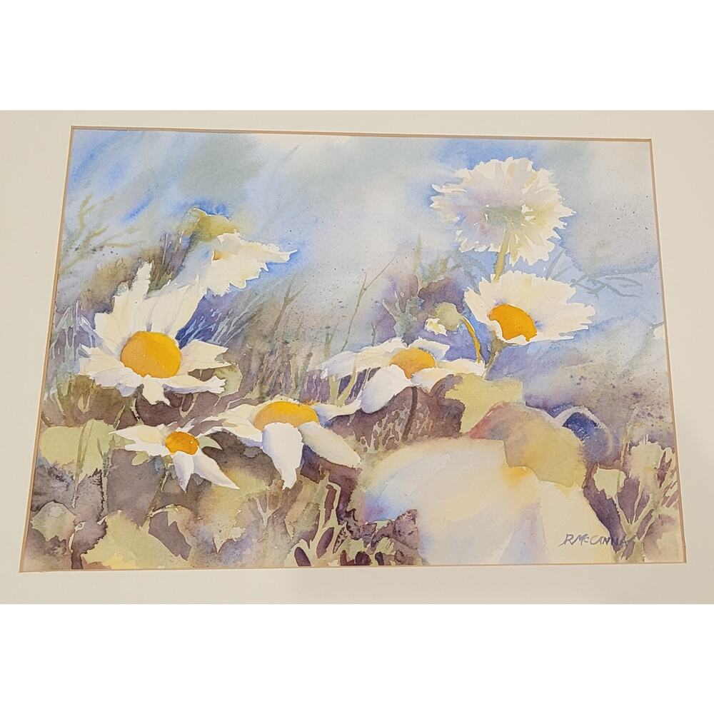Ruth McCanna Handewith Artist Signed  Daisy Watercolor
